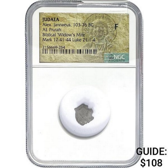 Judaea Alex. Jannaeus 103-76 BC AE 'Widow's Mite' NGC F