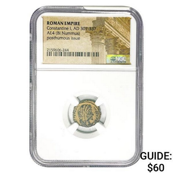 Roman Constantine I, AD 307-337 AE4 BI Nummus NGC