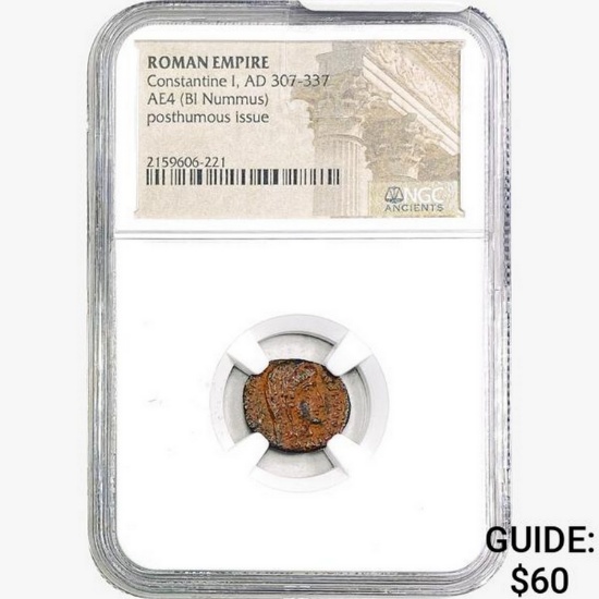 West Roman Valentinian II, AD 375-392 AE3 Nummus NGC