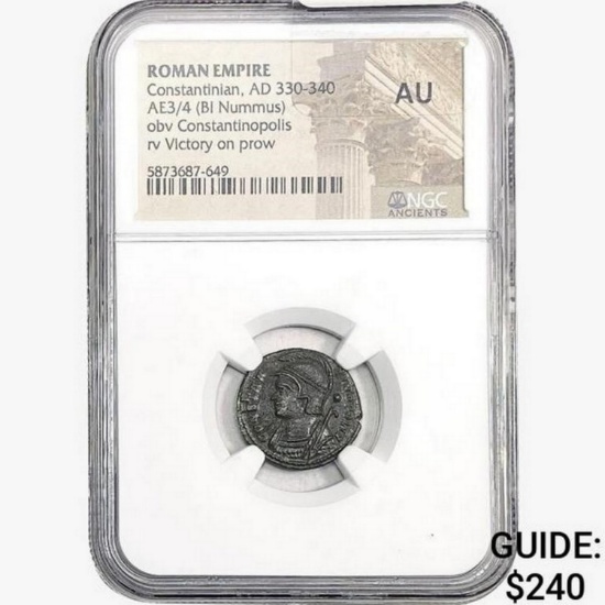 Roman Constantinian, AD 330-340 AE3/4 BI Nummus NGC AU