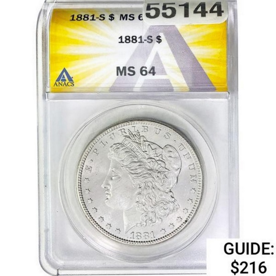 1881-S Morgan Silver Dollar ANACS MS64