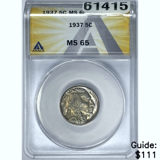 1937 5C Buffalo Nickel ANACS MS 65