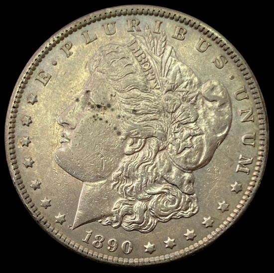 1890-CC TAILBAR Morgan Silver Dollar AU