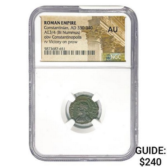 Roman Constantinian cAD 330-340 AE3/4 BI Nummus NGC AU