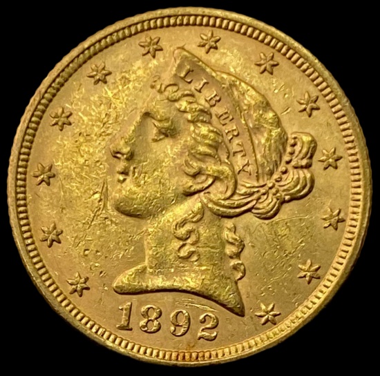 1892 GOLD $5 Liberty Head Half Eagle CHOICE BU