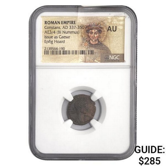Roman Constans, AD 337-350 AE3/4 BI Nummus NGC AU