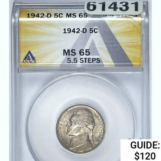 1942-D 5C ANACS MS 65