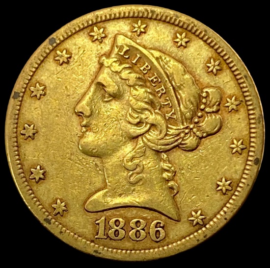 1886-S GOLD $5 Liberty Half Eagle LIGHTLY CIRCULATED
