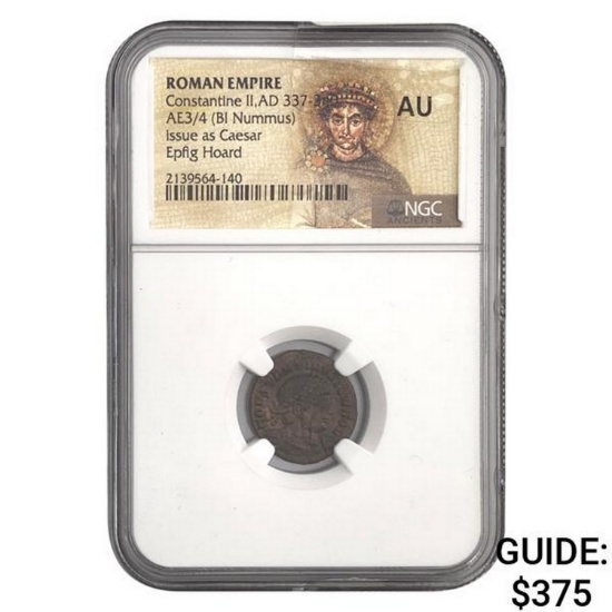 Roman Constantine II, AD 337-340 AE 3/4 BI Nummus NGC AU