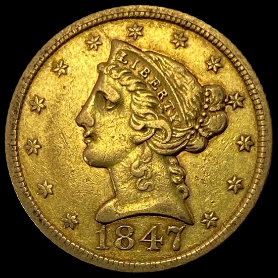 1847 GOLD $5 Liberty Head Half Eagle NEARLY UNCIRCULATED