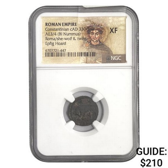 Roman Constantinian, cAD 330-340 AE3/4 BI Nummus NGC XF