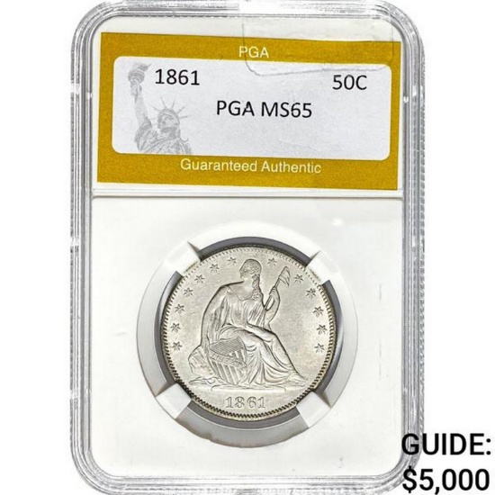 1861 50C Seated Liberty Half PGA MS65