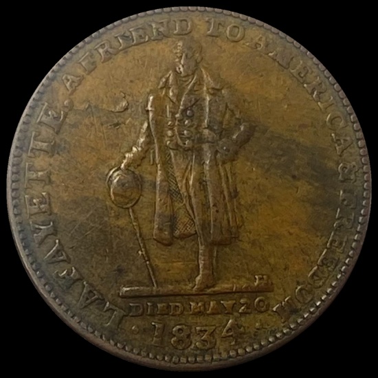 1834 Lafayette Token - A. Schermerhorn's LIGHTLY CIRCULATED