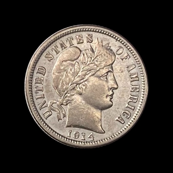 1914 Barber Dime ABOUT UNCIRCULATED