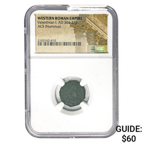 West Roman Valentinian I, AD 364-375 AE3 Nummus NGC