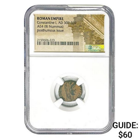 Roman Constantine I, AD 307-337 AE4 BI Nummus NGC