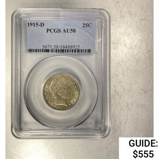 1915-D Barber Quarter PCGS AU58