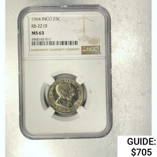 1964 INCO 25C NGC MS 63