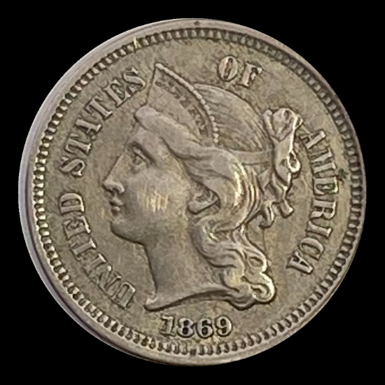 1869 Three-Cent Nickel NEARLY UNCIRCULATED