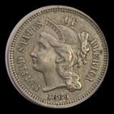 1869 Three-Cent Nickel NEARLY UNCIRCULATED