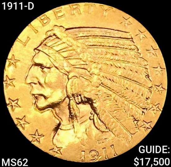 1911-D $5 Gold Half Eagle UNCIRCULATED