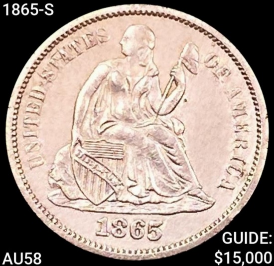 1865-S Seated Liberty Dime CHOICE AU