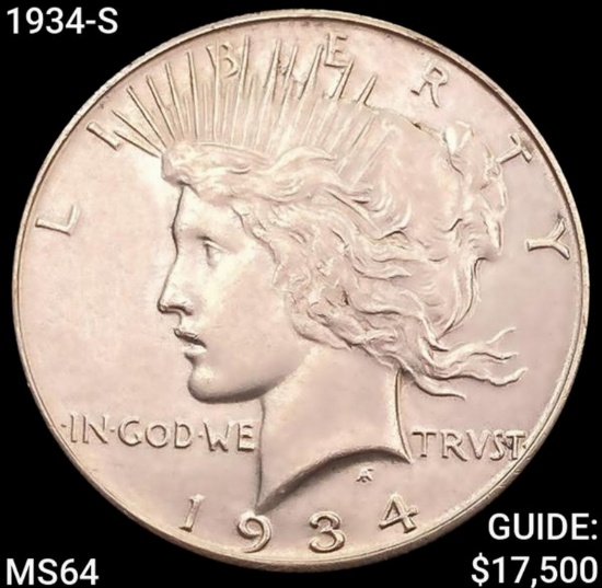 1934-S Silver Peace Dollar CHOICE BU