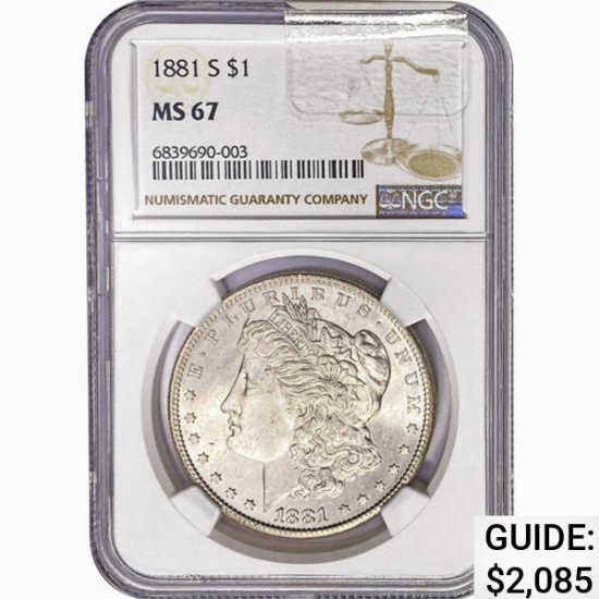 1881-S Morgan Silver Dollar NGC MS67