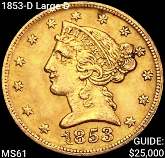 1853-D Large D $5 Gold Half Eagle UNCIRCULATED