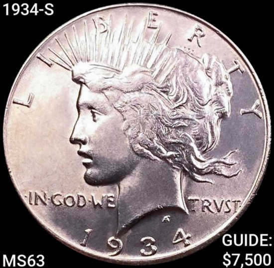1934-S Silver Peace Dollar CHOICE BU
