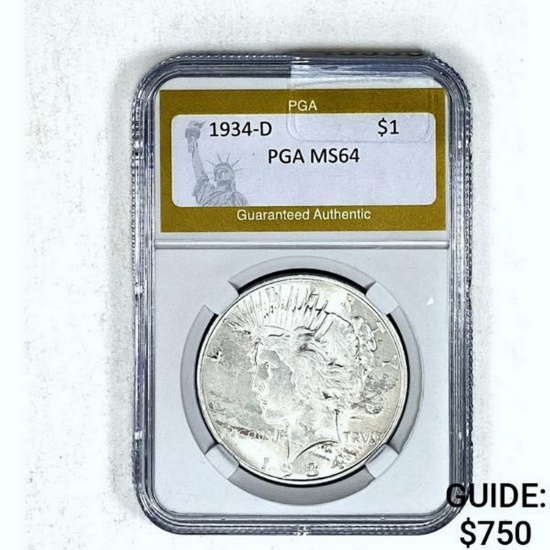 1934-D Peace Dollar PGA MS64 SILVER