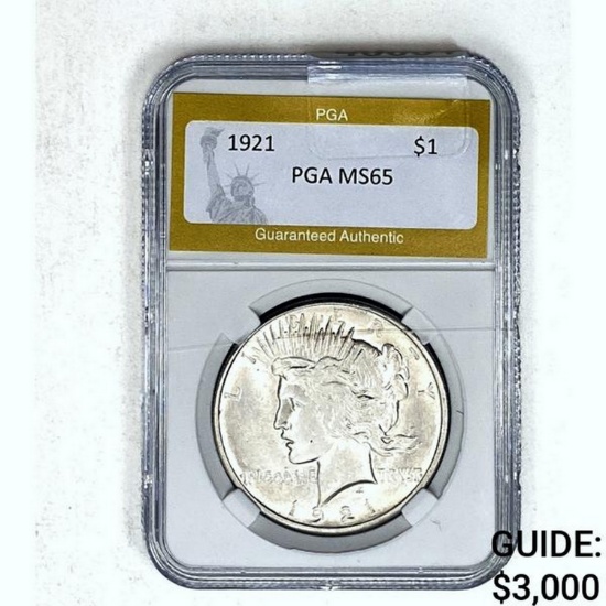 1921 $1 Peace Dollar PGA MS65 SILVER