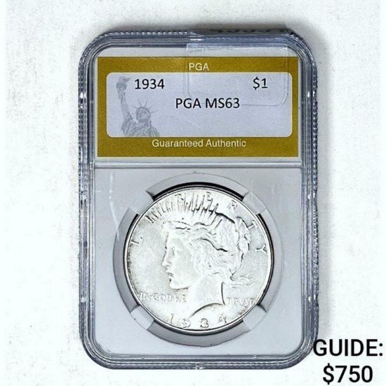1934 $1 Peace Dollar PGA MS63 SILVER