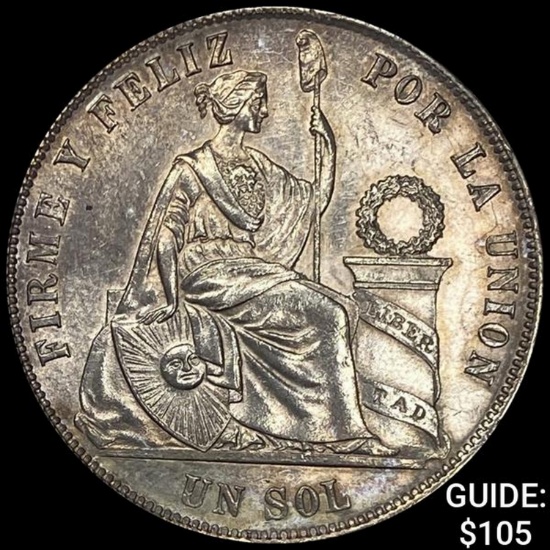 1869 Peru Silver Un Sol CHOICE AU