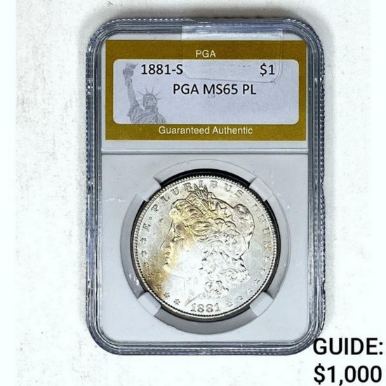 1881-S Morgan Dollar PGA MS65 PL SILVER