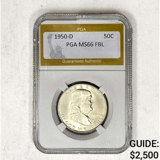 1950-D 50C Franklin Half Dollar PGA MS66 FBL