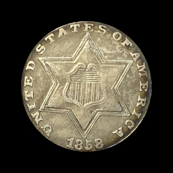 1858 Silver Three-Cent Piece LIGHTLY CIRCULATED