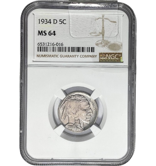 1934-D 5C Buffalo NGC MS64