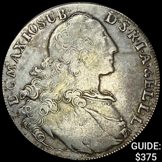 1768 Bavaria Silver Taler Maximilian III NEARLY UNCIRCULATED