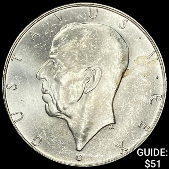 1938 Sweden Silver 2 Kroner UNCIRCULATED