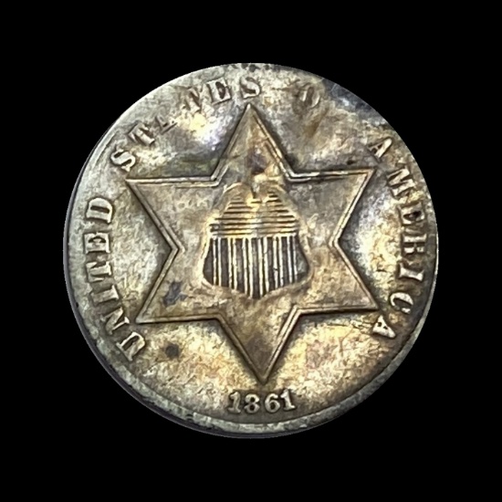 1861 Three-Cent Silver Piece LIGHTLY CIRCULATED