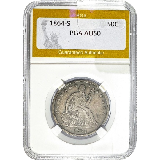 1864-S Seated Liberty 50C PGA AU50