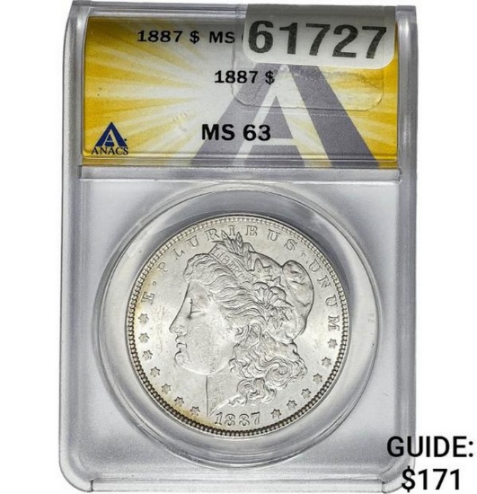 1887 Morgan Dollar ANACS MS63 SILVER