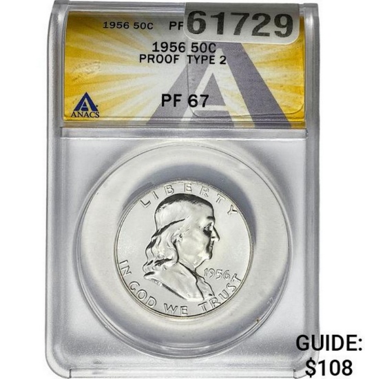1956 Franklin Half Dollar Proof Type 2 ANACS PF67