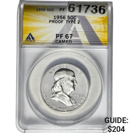 1956 50C Proof Type 2 ANACS PF67 CAMEO