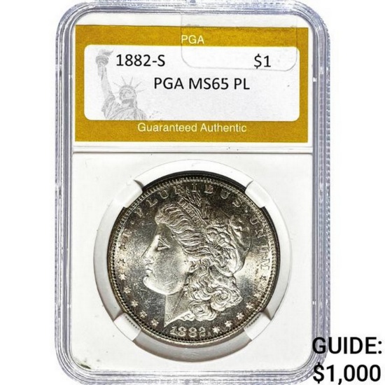 1882-S Morgan Dollar PGA MS65 PL SILVER
