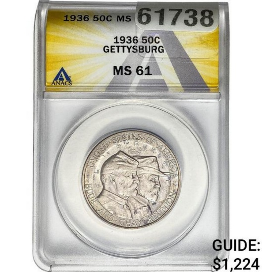 1936 Gettysburg Half Dollar ANACS MS61