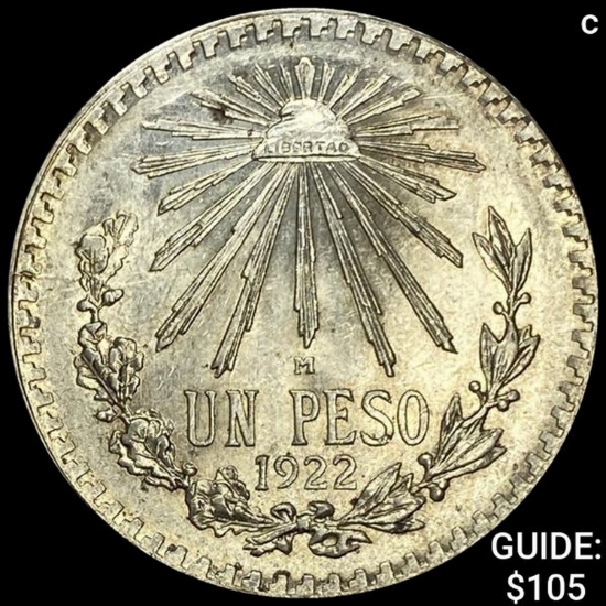 1922-M Mexico Silver Peso UNCIRCULATED