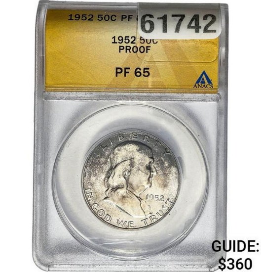 1952 50C Franklin Half Dollar ANACS PF65