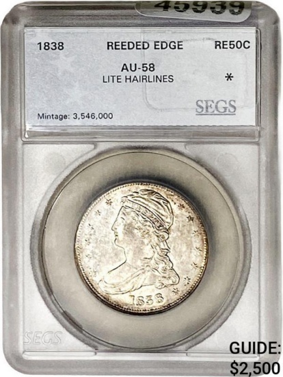 1838 Capped Bust Half Dollar SEGS AU-58